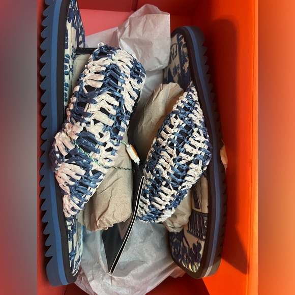 FARM Rio Shoes - FARM Rio Brazil Blue Raffia Puffy Flip Flops Thong Sandals Shoes 38 7 40 9 NWT